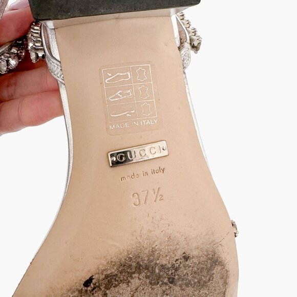 Gucci Bertie Crystal T-Strap Flat Sandals EU 37.5 US 7.5 Silver Red White Blue - Picture 11 of 13